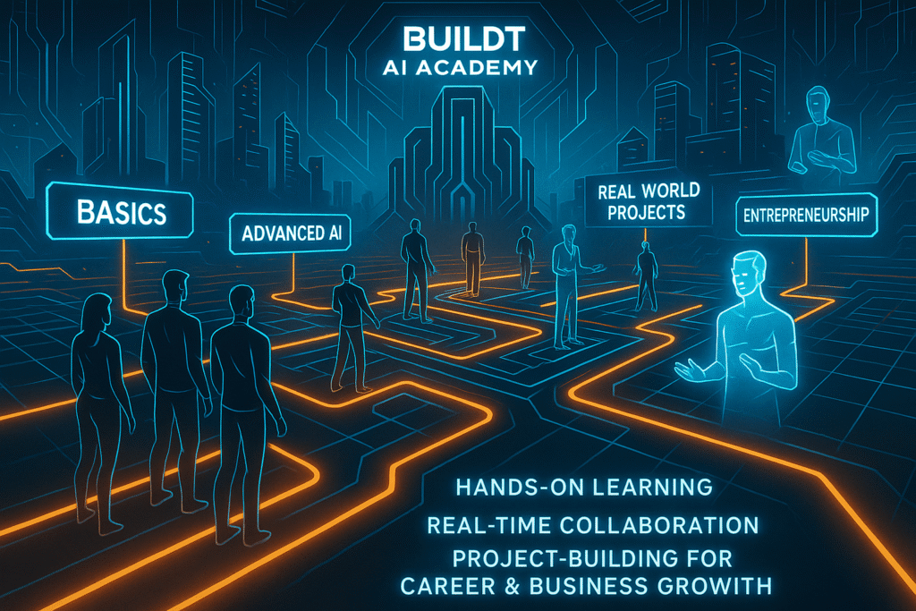 20250819_1306_Futuristic AI Journey_simple_compose_01k3102qa3f6ds7dzyejyagdjg Buildt AI Academy