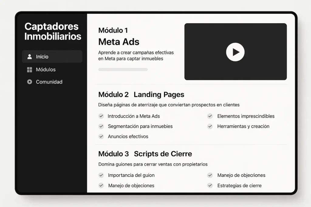 Captura tipo mockup digital del curso Captadores