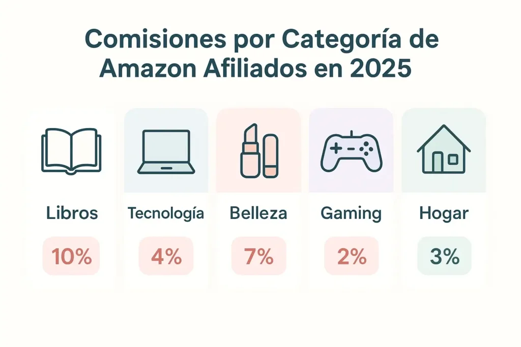 comisiones Comisiones del programa Amazon Afiliados en 2025 por categoría: libros, belleza, juegos, hogar, etc