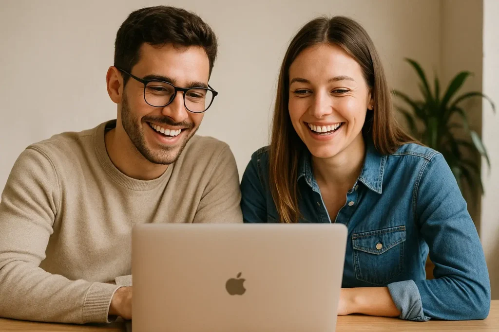 pareja-trabaja-desde-casa Personas trabajando desde casa con campañas inmobiliarias en Meta Ads – Estilo digital y moderno