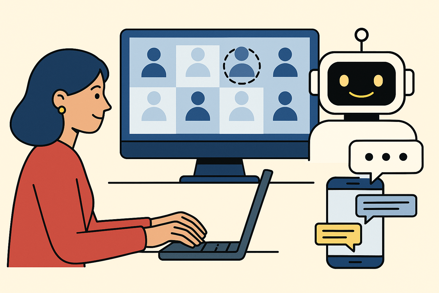 db6a5349-3183-4b54-a52b-7107aeacf46b Mujer configurando su chatbots para atender a sus clientes