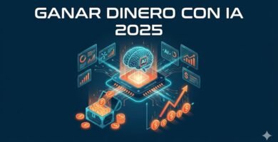 Ilustración isométrica donde un procesador central de Inteligencia Artificial (IA) genera flujos de ingresos automáticos, representados por monedas cayendo en un cofre y una gráfica financiera de rentabilidad ascendente, simbolizando las oportunidades para ganar dinero con tecnología en 2025.