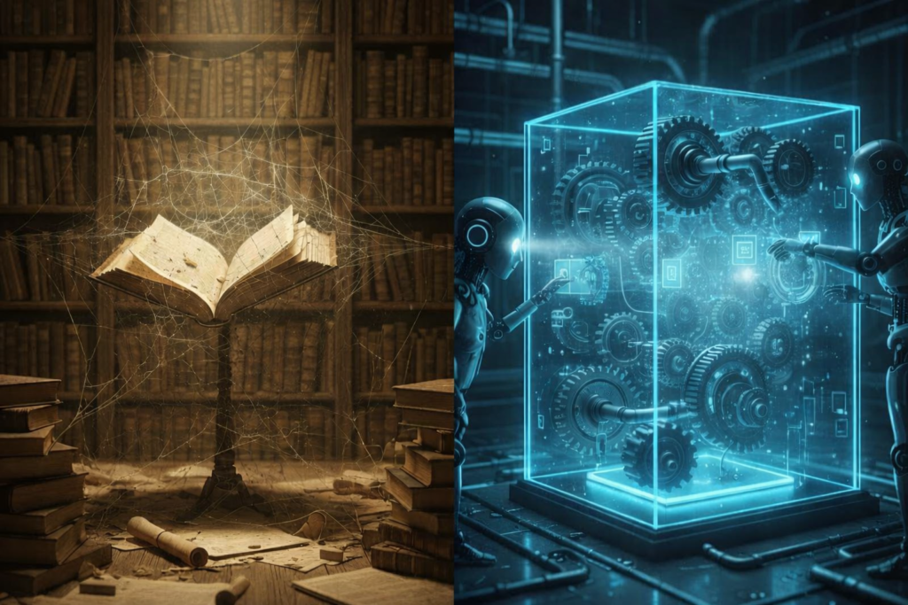 formacion-digital-inteligencia-artificial-marketing-de-afiliados-negocio-online.jpg Comparativa visual entre formación tradicional con libros y aprendizaje digital con inteligencia artificial aplicada al marketing de afiliados y negocios online desde casa