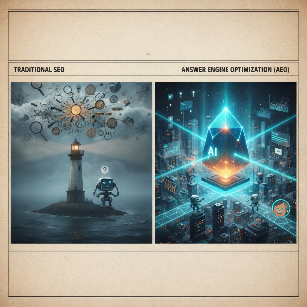 seo-tradicional-vs-aeo-answer-engine-optimization-inteligencia-artificial-marketing-afiliados.jpg Comparativa entre SEO tradicional y Answer Engine Optimization con inteligencia artificial aplicada al marketing de afiliados y negocios digitales