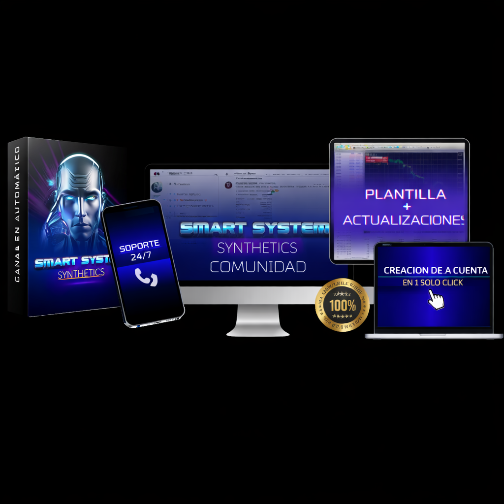 plataforma Smart System Synthetics de automatización digital con inteligencia artificial mostrada en ordenador móvil y portátil