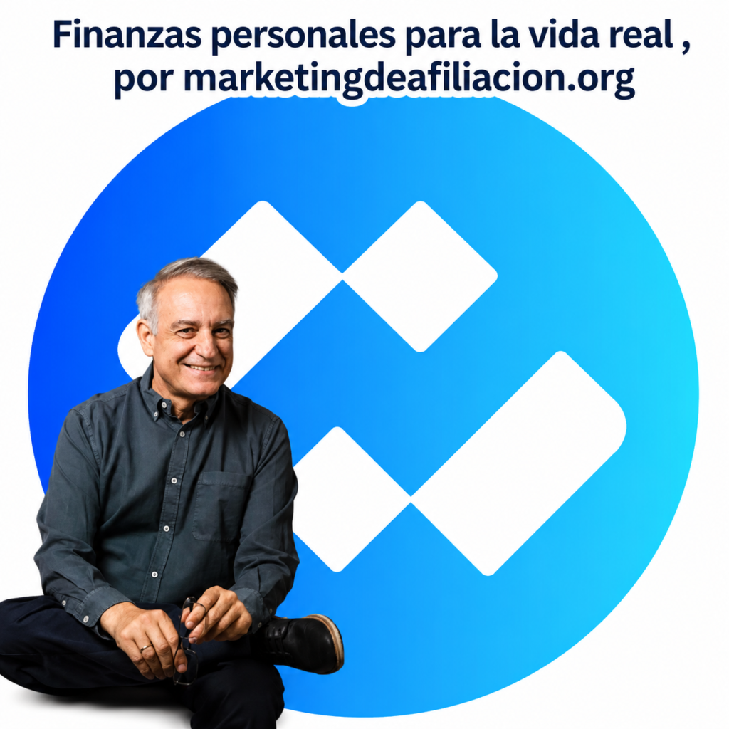 finanzas-personales-vida-real-marketing-afiliacion.png Imagen promocional de Finanzas personales para la vida real con el creador del curso y el logo azul, publicada por marketingdeafiliacion.org